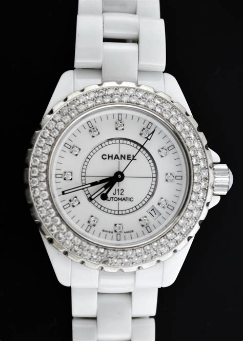 chanel j12 white ceramic watch diamond bezel|Chanel j12 automatic watch price.